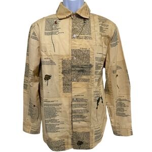 Linder NYC Men Shirt M Designer LS Literary Graphic Print Academia Fitted